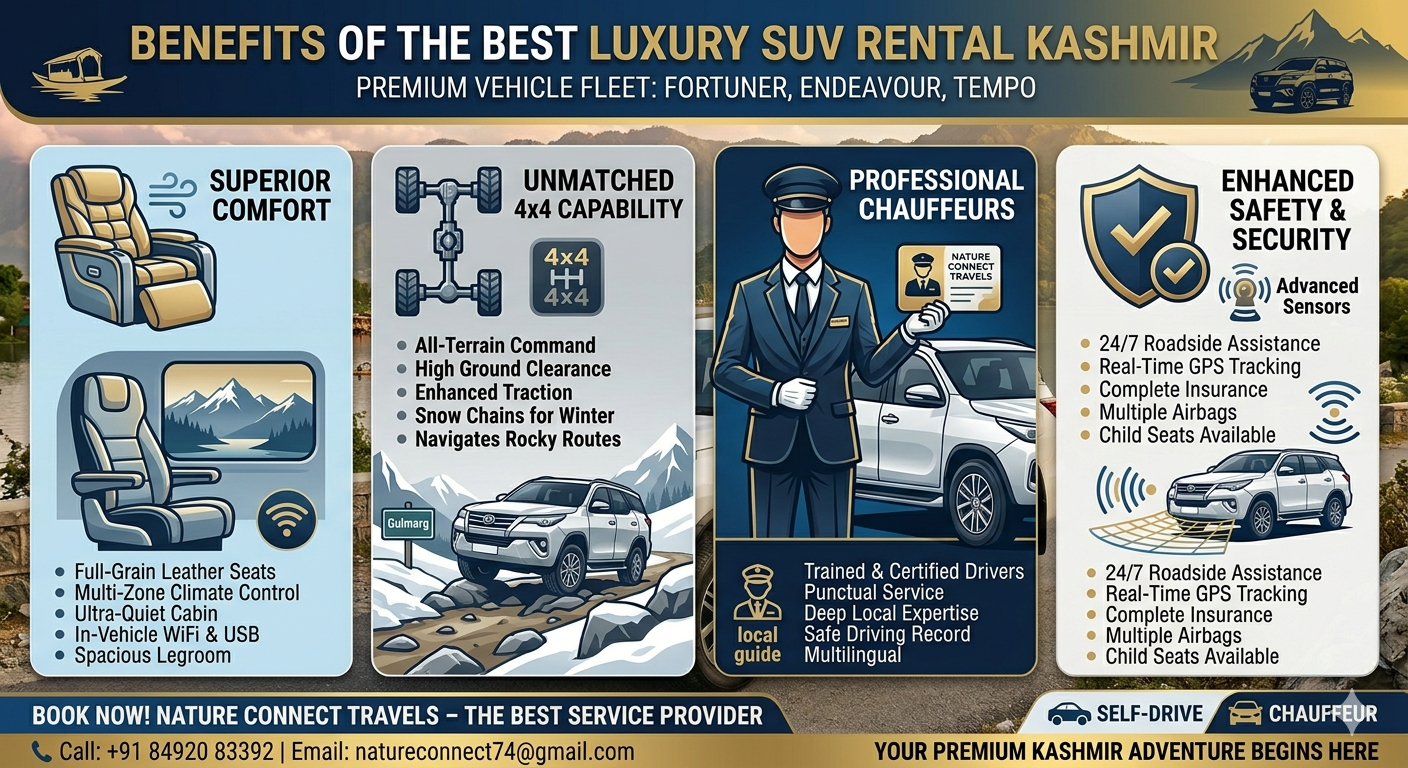 Best luxury SUV rental Kashmir 2026 - benefits infographic