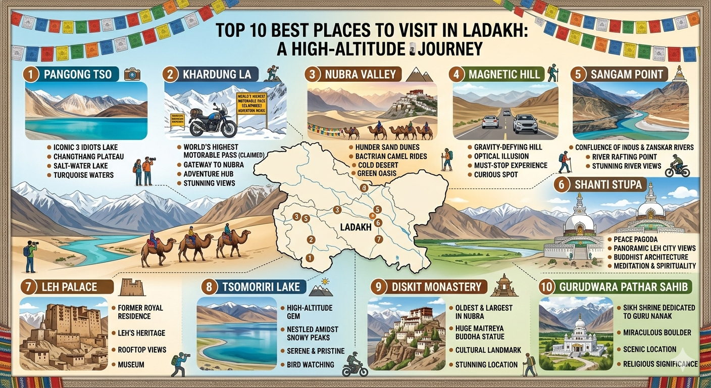  Best places to visit in Leh Ladakh 2026 - top 10 attractions infographic