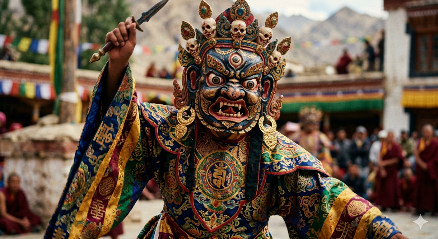 Hemis Festival Dates Ladakh 2026 | June 24-25 | Ladakh's Grand Celebration 8 Hemis Festival Cham dancer with elaborate colorful mask at Hemis Monastery celebration