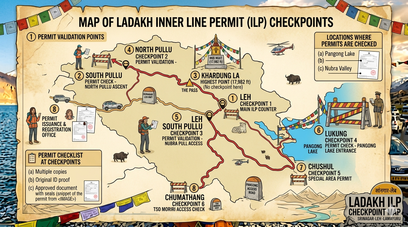 Best Inner Line Permit for Ladakh 2026 | Apply Online | Cost & Rules 10 Inner Line Permit for Ladakh 2026 - checkpoint locations map