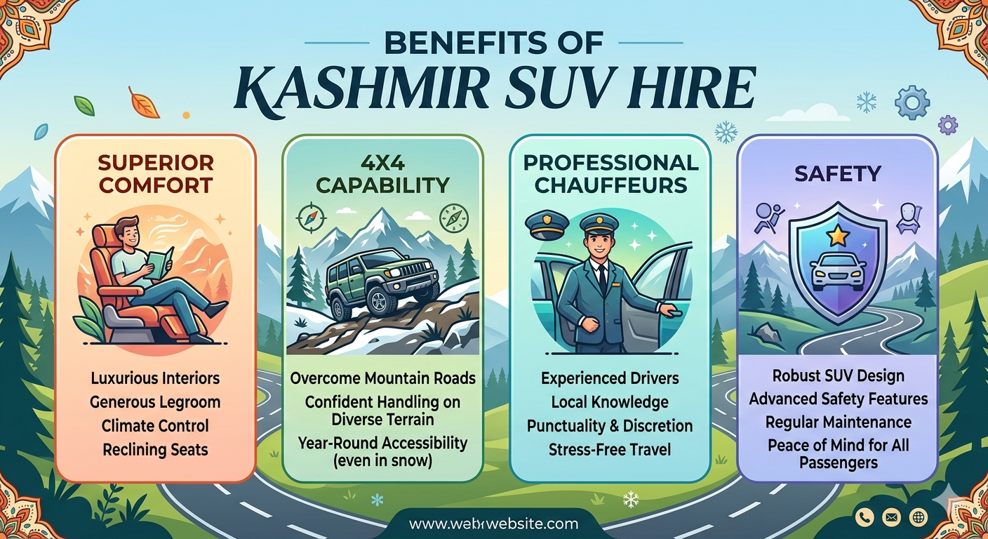 Kashmir SUV hire 2026 - benefits infographic
