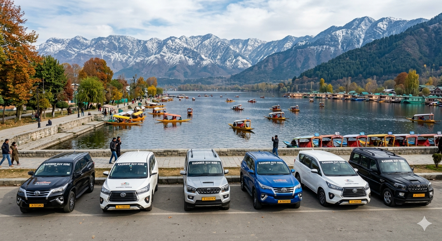 Kashmir SUV hire 2026 - fleet of premium SUVs including Fortuner and Innova Crysta