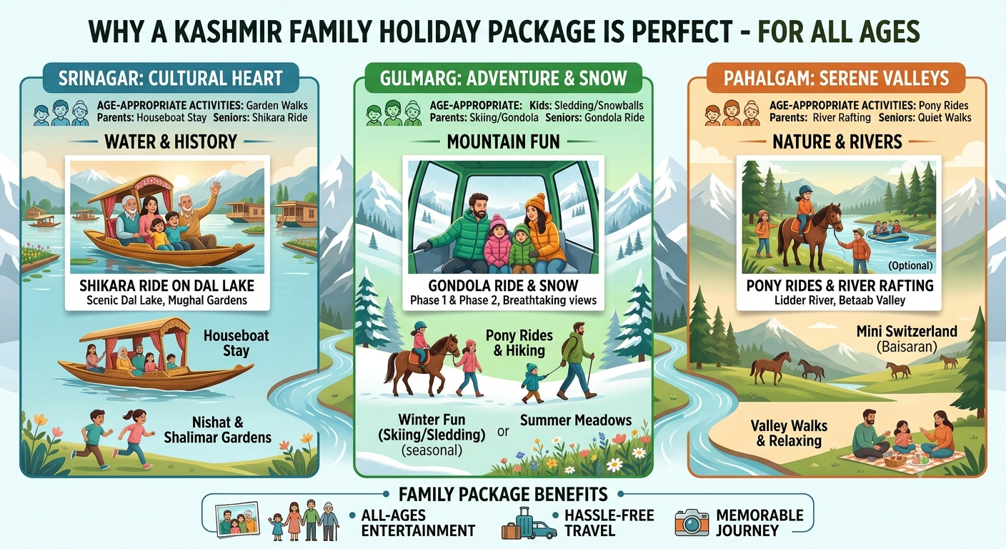 Kashmir Family Holiday Package 2026 | 6 Days | ₹13,500 | Book Now 9 Kashmir family holiday package 2026 - why choose a family package covering Srinagar Gulmarg and Pahalgam