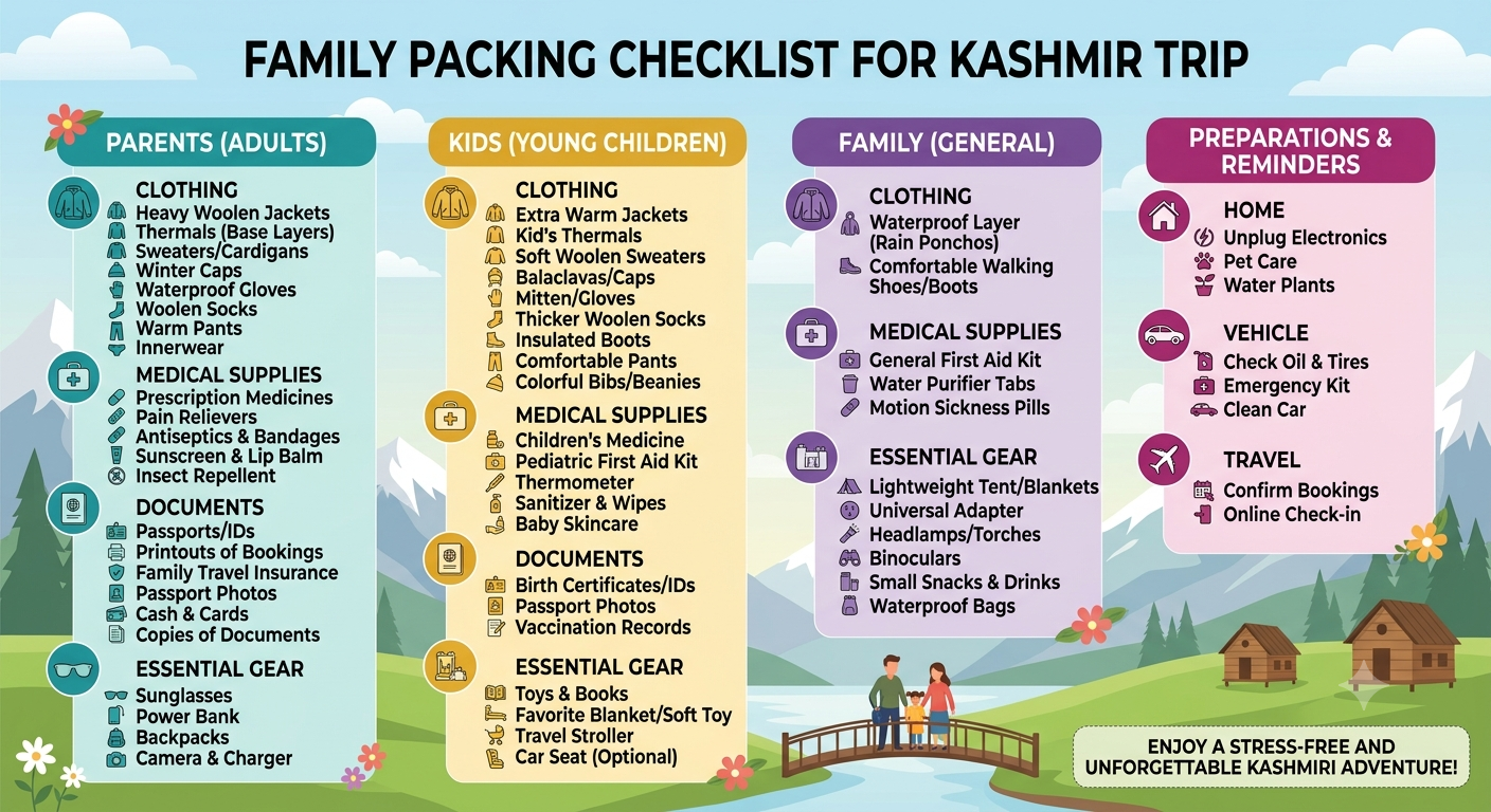 Kashmir family package 5 nights 6 days 2026 - family packing checklist for Kashmir trip