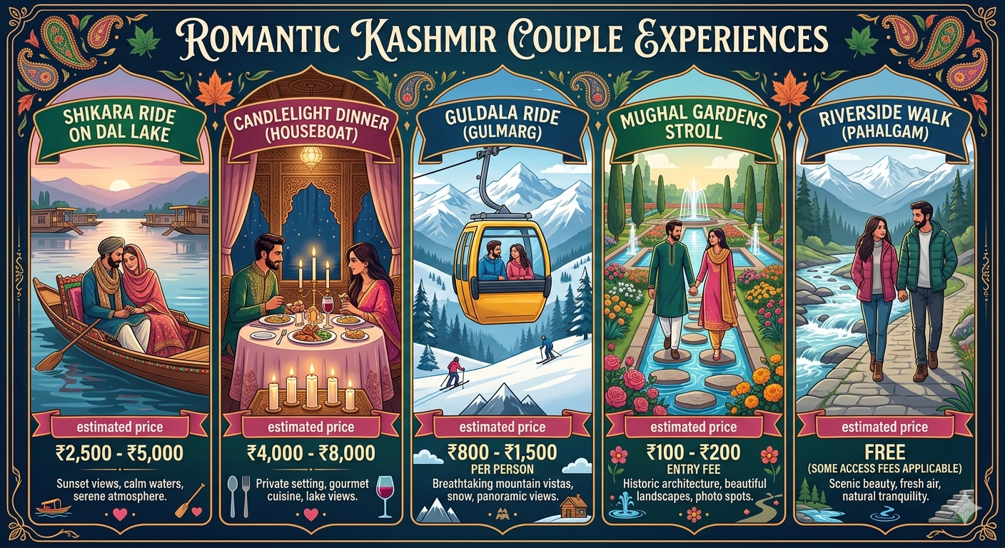 Kashmir packages for couple from Delhi 2026 - romantic experiences comparison infographic