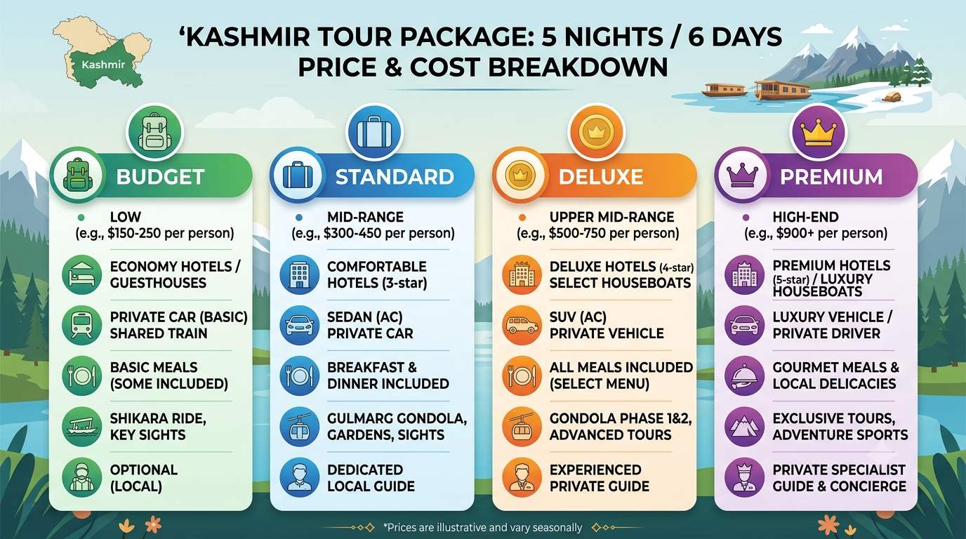  Kashmir tour package 5 nights 6 days price 2026 - Dal Lake houseboat sunrise