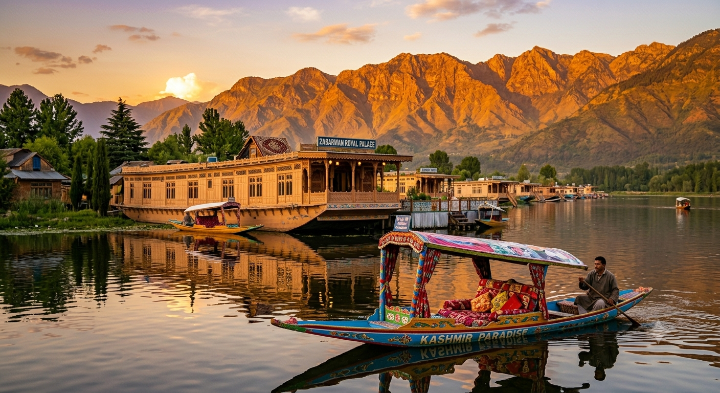 Kashmir tour package 7 nights 8 days - houseboat on Dal Lake with shikara