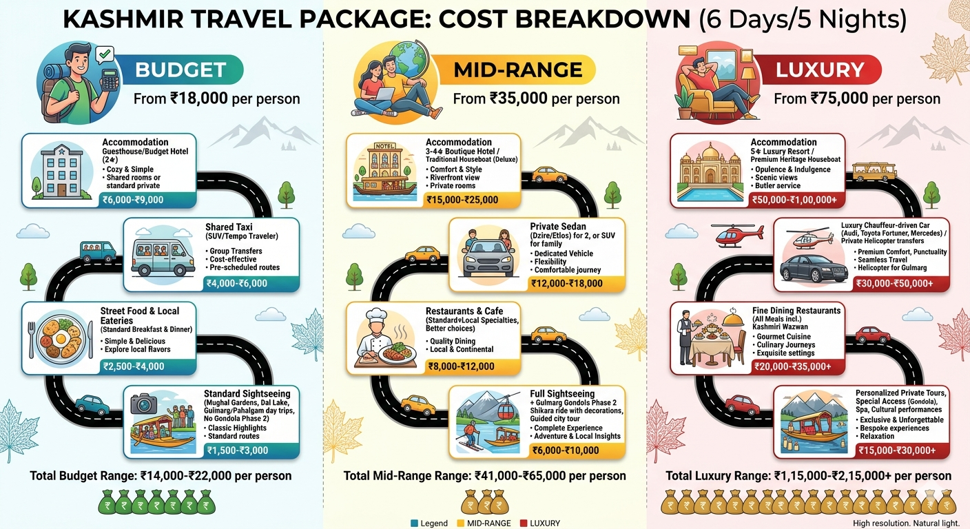 Kashmir travel packages 2026 - cost breakdown infographic