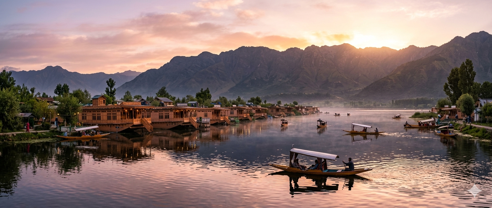 Kashmir trip cost per person from Mumbai 2026 - Dal Lake houseboat sunrise