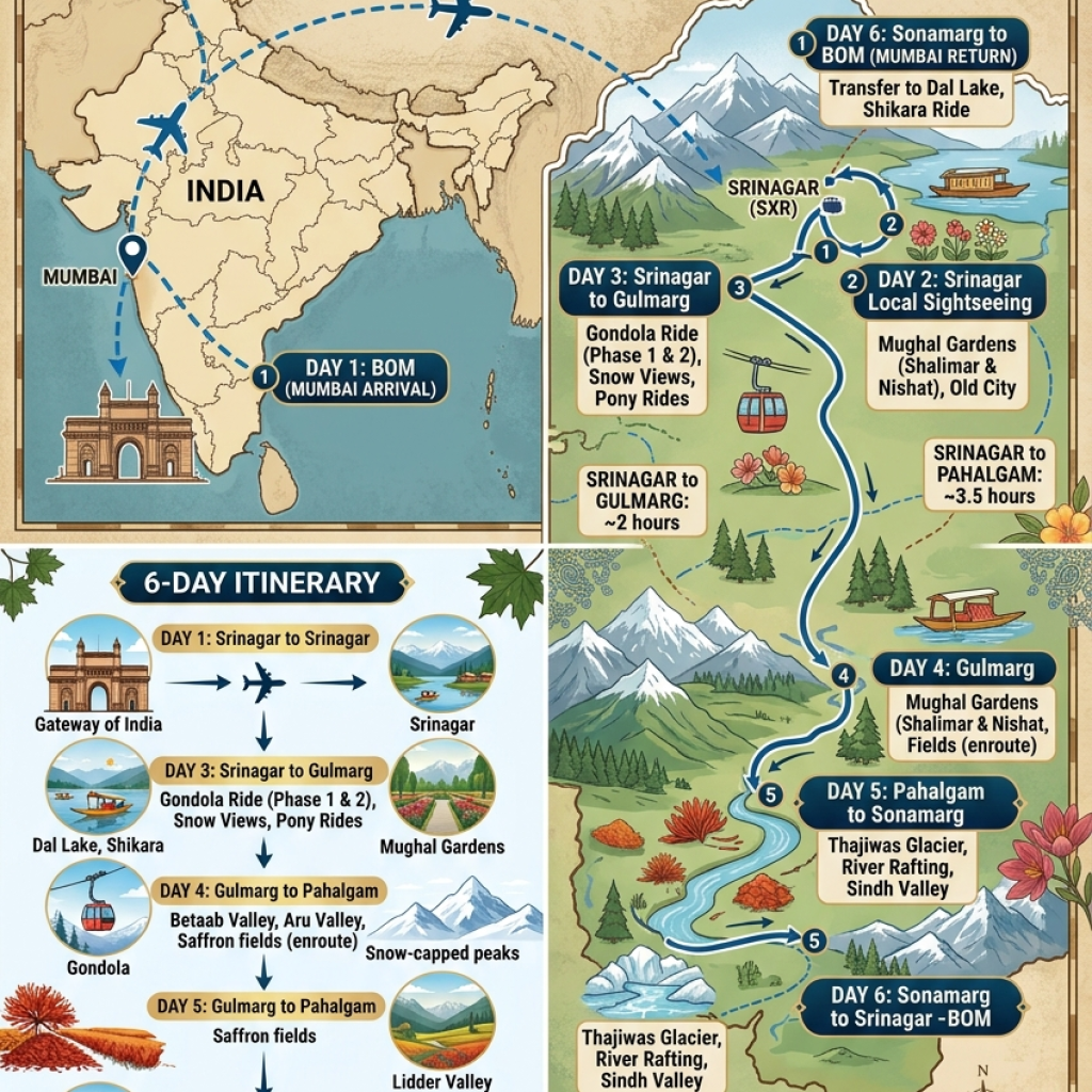 Kashmir trip cost per person from Mumbai 2026 complete itinerary map