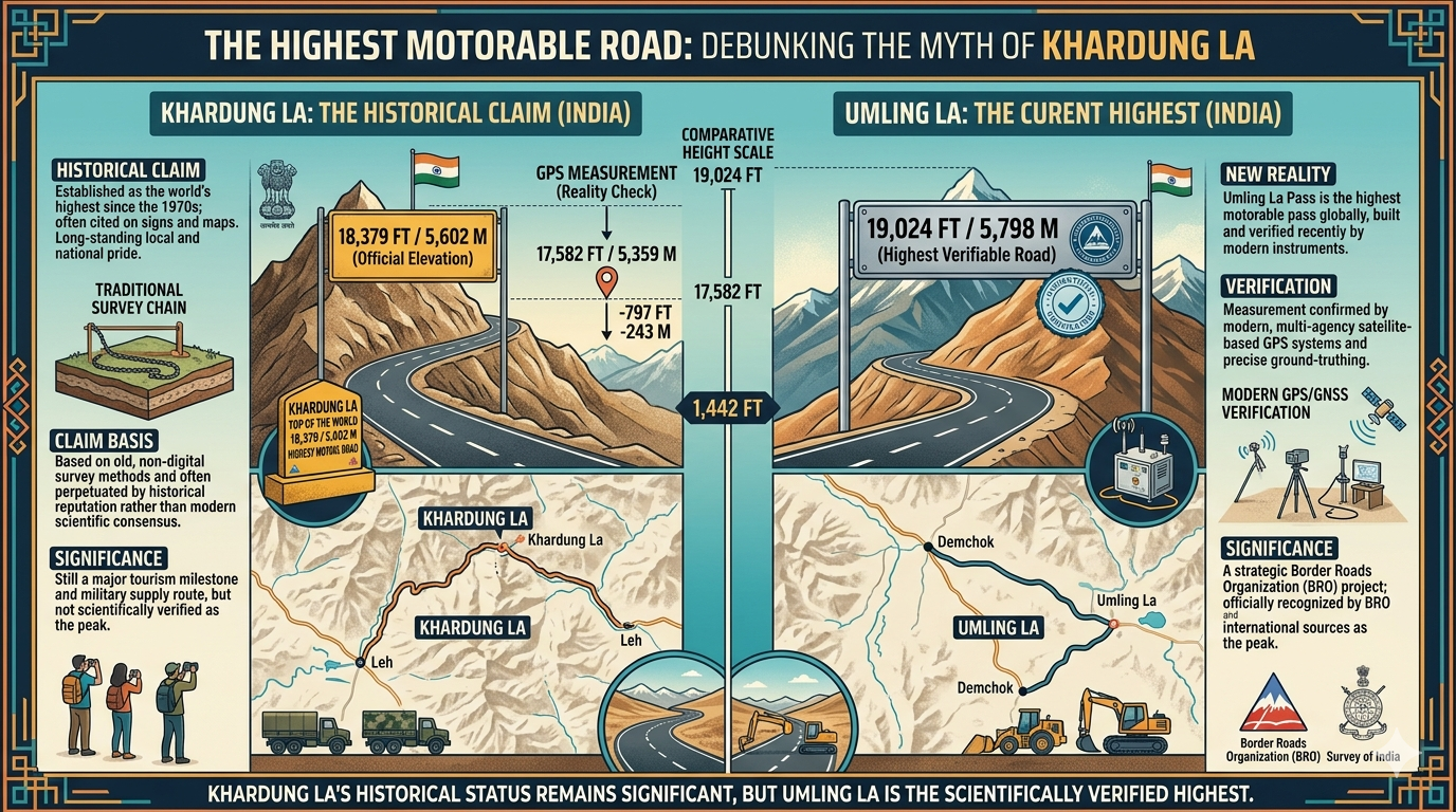 Khardung La Pass Highest Motorable Road 2026 | 18,379 ft | Complete Guide 9 Khardung La pass highest motorable road 2026 - altitude comparison infographic official vs GPS