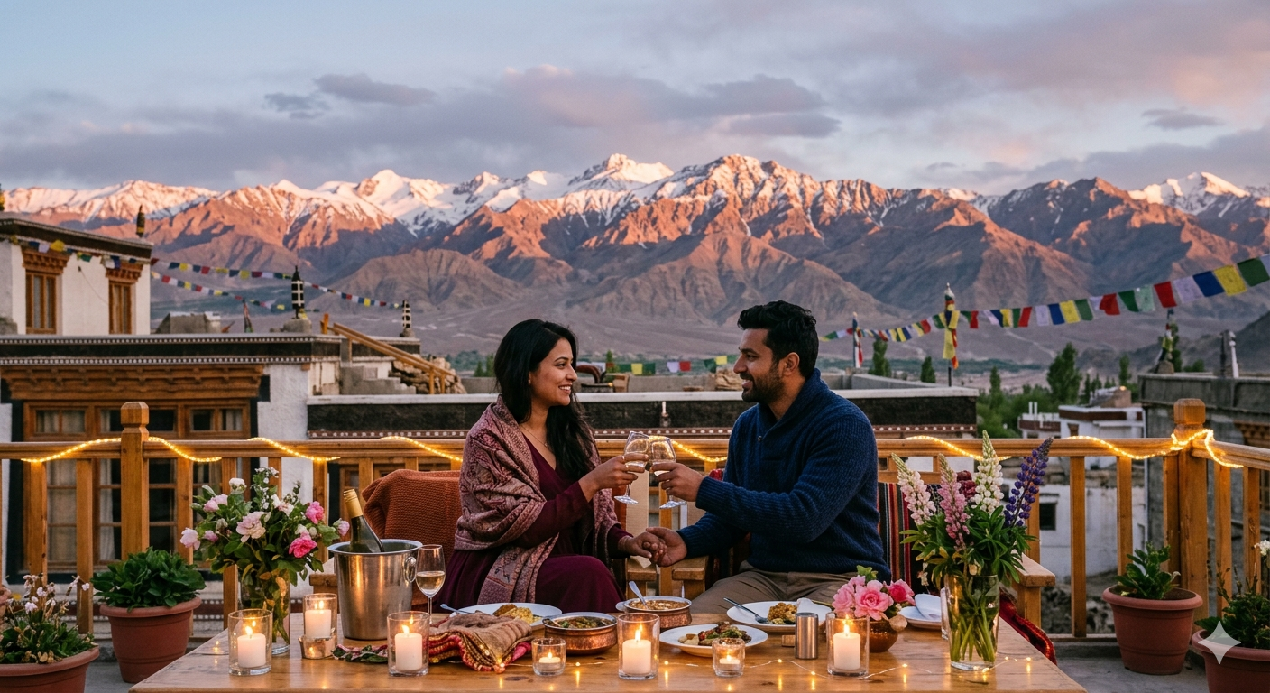 Ladakh honeymoon package for couple - romantic candlelight dinner in Leh