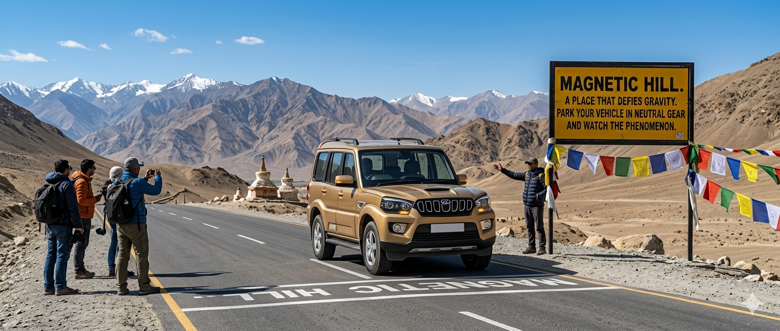 Ladakh Package with Nubra and Pangong 2026 | 6 Days | ₹22,000 11 Ladakh package with Nubra and Pangong 2026 - Magnetic Hill gravity-defying phenomenon