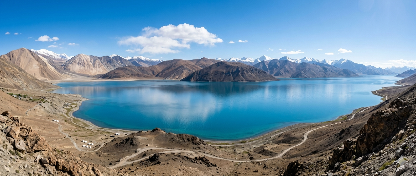 Ladakh trip 5 nights 6 days cost 2026 - Pangong Lake with turquoise waters and mountains