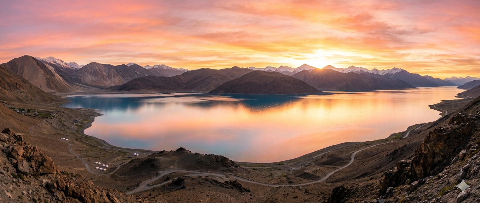 Ladakh trip 5 nights 6 days itinerary - Pangong Lake sunrise with stunning colors