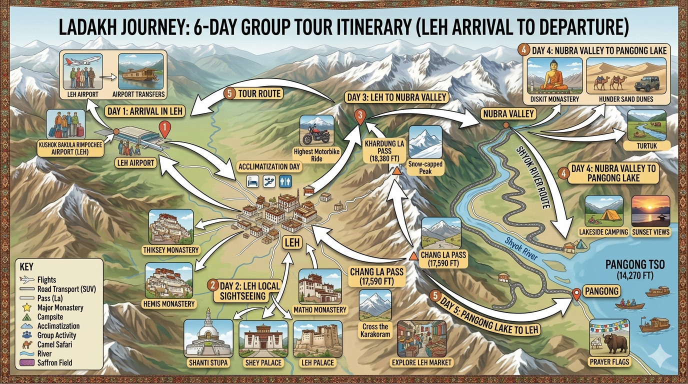 Leh Ladakh 5 Nights 6 Days Itinerary 2026 | ₹25,000 | Complete Guide 15 Leh Ladakh 5 nights 6 days itinerary 2026 - complete route map