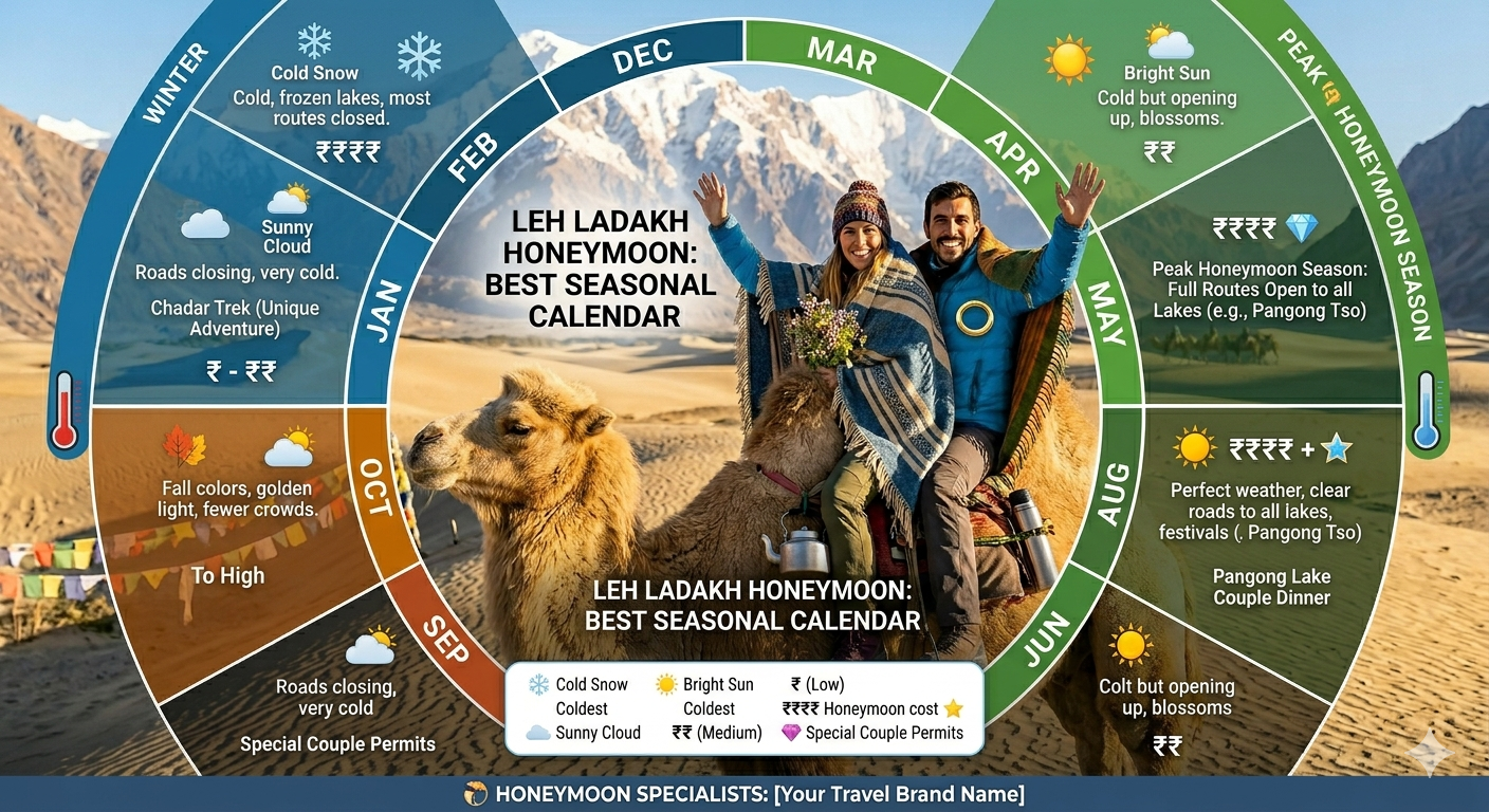 Leh Ladakh Honeymoon Package Cost 2026 | 6 Days @ ₹27,999 12 Leh Ladakh honeymoon package cost - best time to visit seasonal calendar with cost and weather