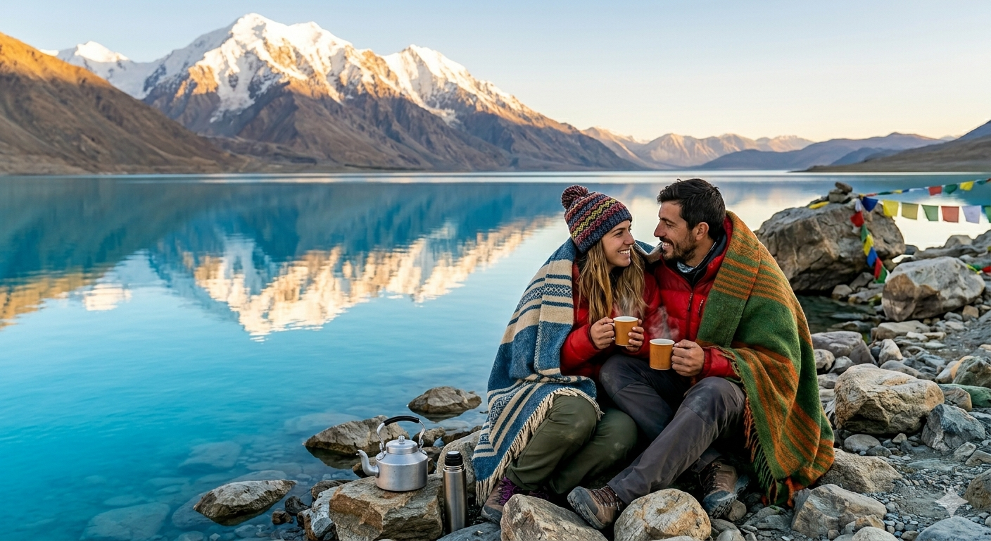 Leh Ladakh Honeymoon Package Cost 2026 | 6 Days @ ₹27,999 10 Leh Ladakh honeymoon package cost couple at Pangong Lake during golden hour