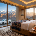 Leh Ladakh luxury tour packages 2026 - premium suite at The Grand Dragon Ladakh with Stok Kangri mountain views and private Fortuner SUV