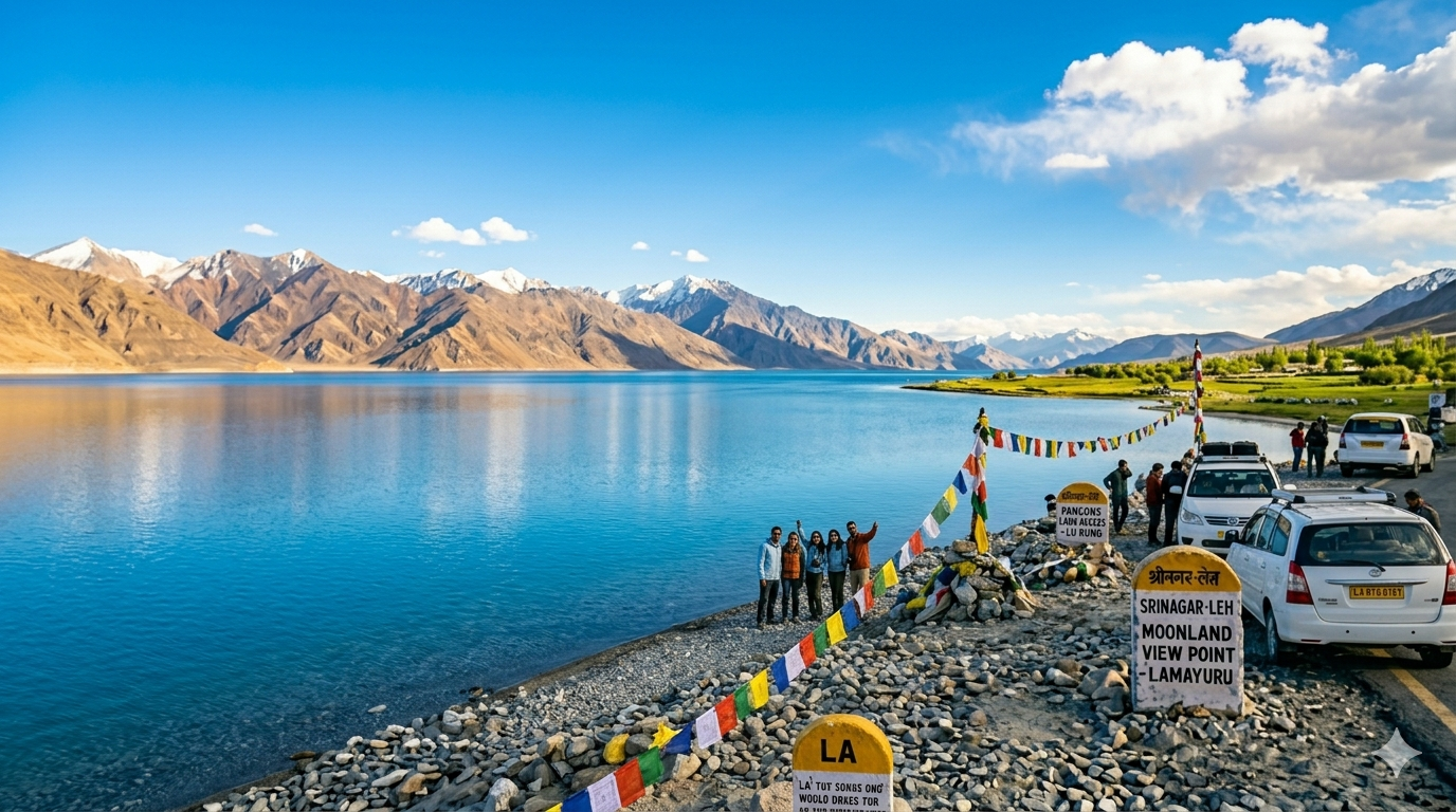 Leh Ladakh summer package 2026 - Pangong Tso lake in summer with turquoise waters and mountains