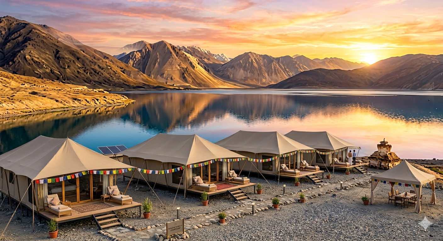  Leh Ladakh summer package 2026 - luxury camp at Pangong Lake with lake views