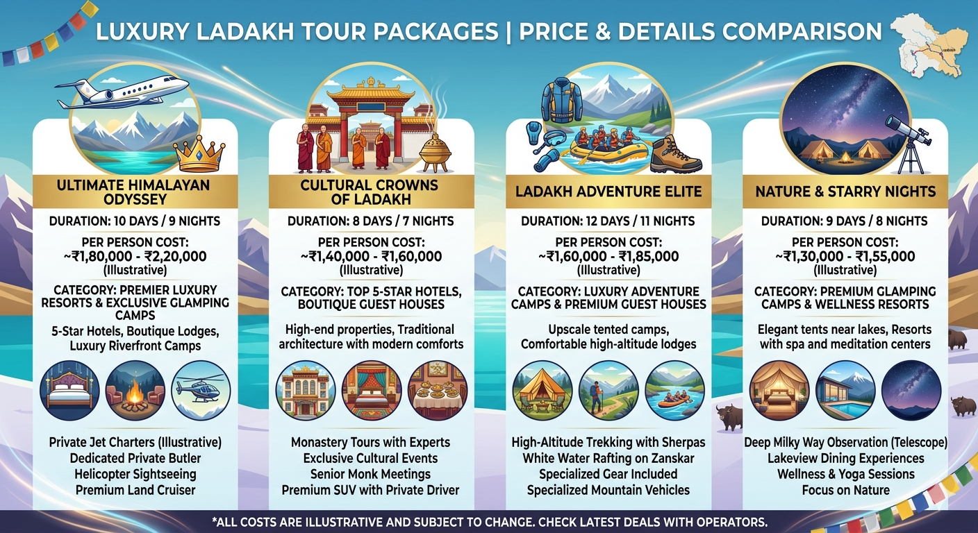 Luxury Ladakh tour package 2026 - price comparison chart with package options and per person costs