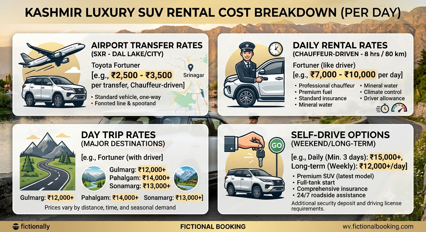 Luxury SUV Rental Kashmir Price Per Day 2026 | ₹5,000-₹15,000 | Guide 12 Luxury SUV rental Kashmir price per day 2026 - complete pricing infographic