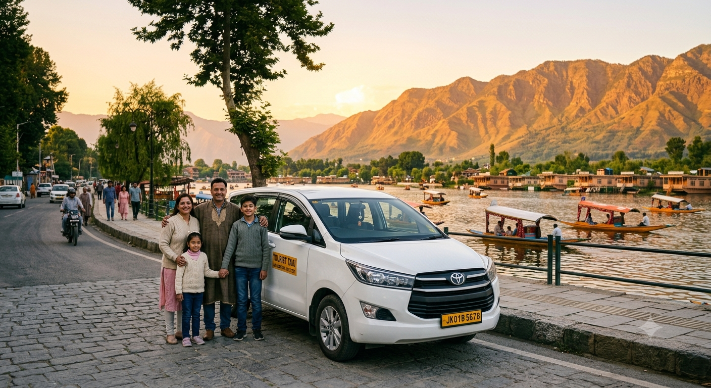 Luxury Srinagar taxi package for family 2026 - Innova Crysta with family on Dal Lake