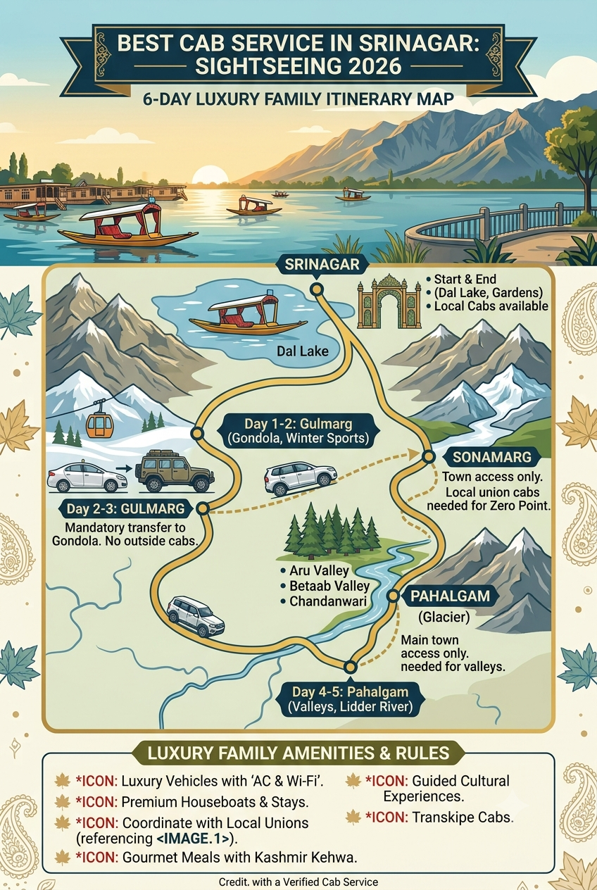  Luxury Srinagar taxi package for family 2026 - complete luxury itinerary map