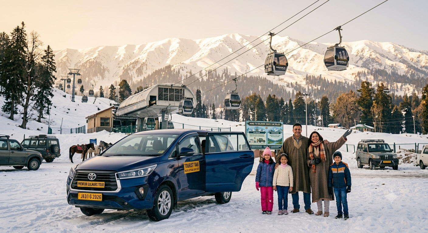 Luxury Srinagar taxi package for family 2026 - family at Gulmarg Gondola