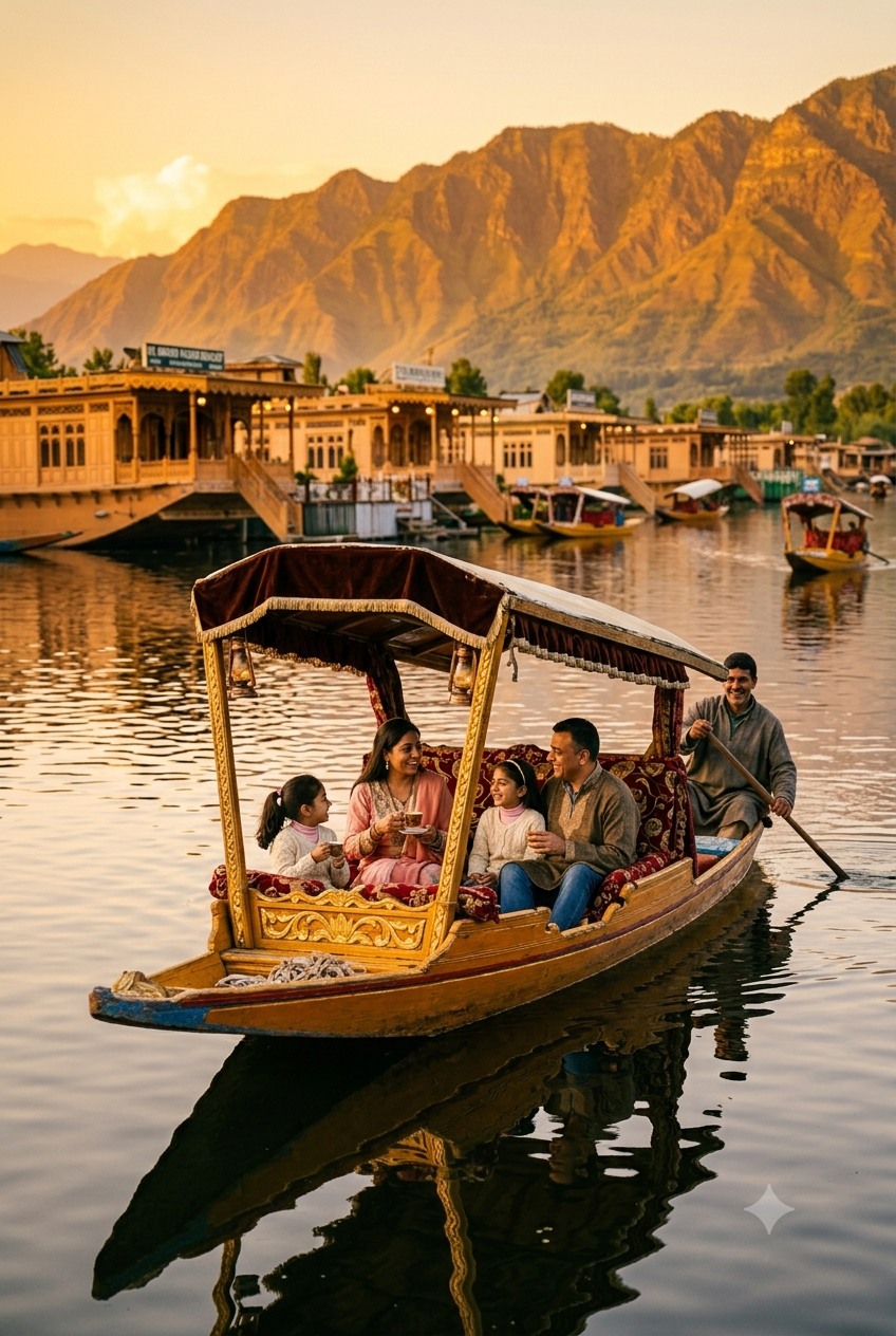 Luxury Srinagar taxi package for family 2026 - family shikara ride on Dal Lake