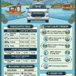 Luxury Srinagar taxi package for family 2026 infographic - vehicle rates, itinerary, inclusions