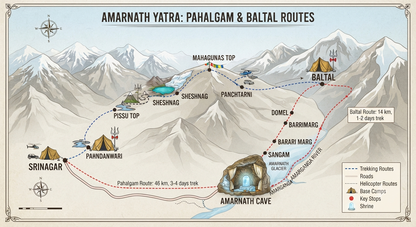 Luxury cab for Amarnath Yatra 2026 - Pahalgam and Baltal route map