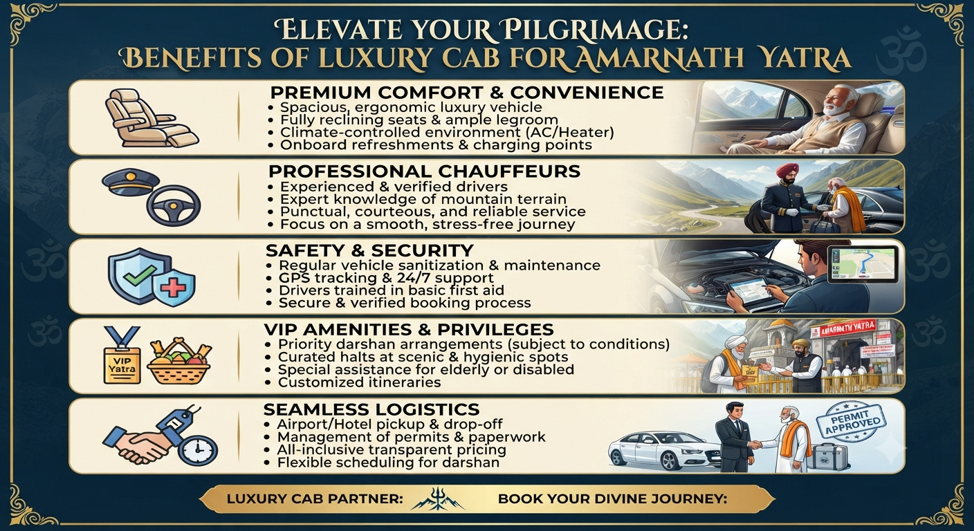 Luxury cab for Amarnath Yatra 2026 - complete rate card infographic