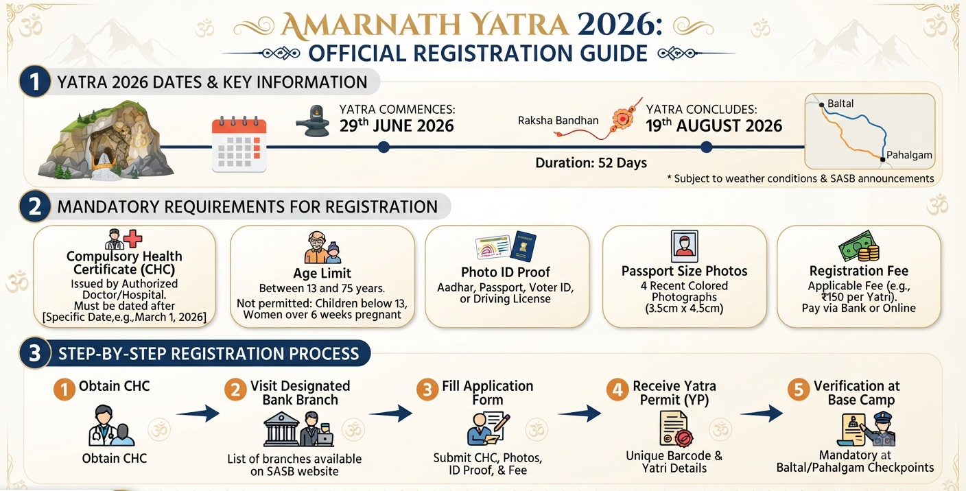Luxury cab for Amarnath Yatra 2026 registration and requirements infographic e1782835619853