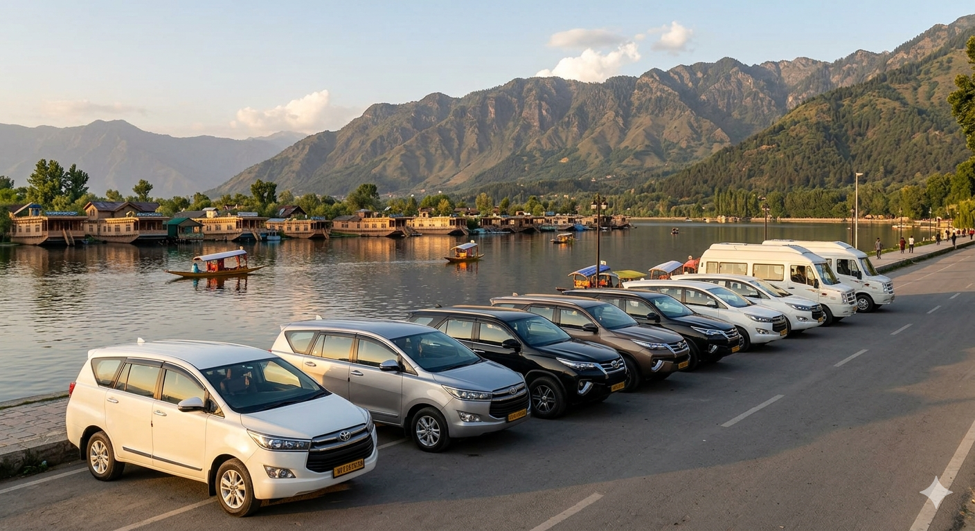 Luxury Cab Services in Srinagar 2026 | Rates ₹3,000/day | Book Now 8 Luxury cab services in Srinagar 2026 - vehicle fleet including Innova Crysta Fortuner Tempo Traveller