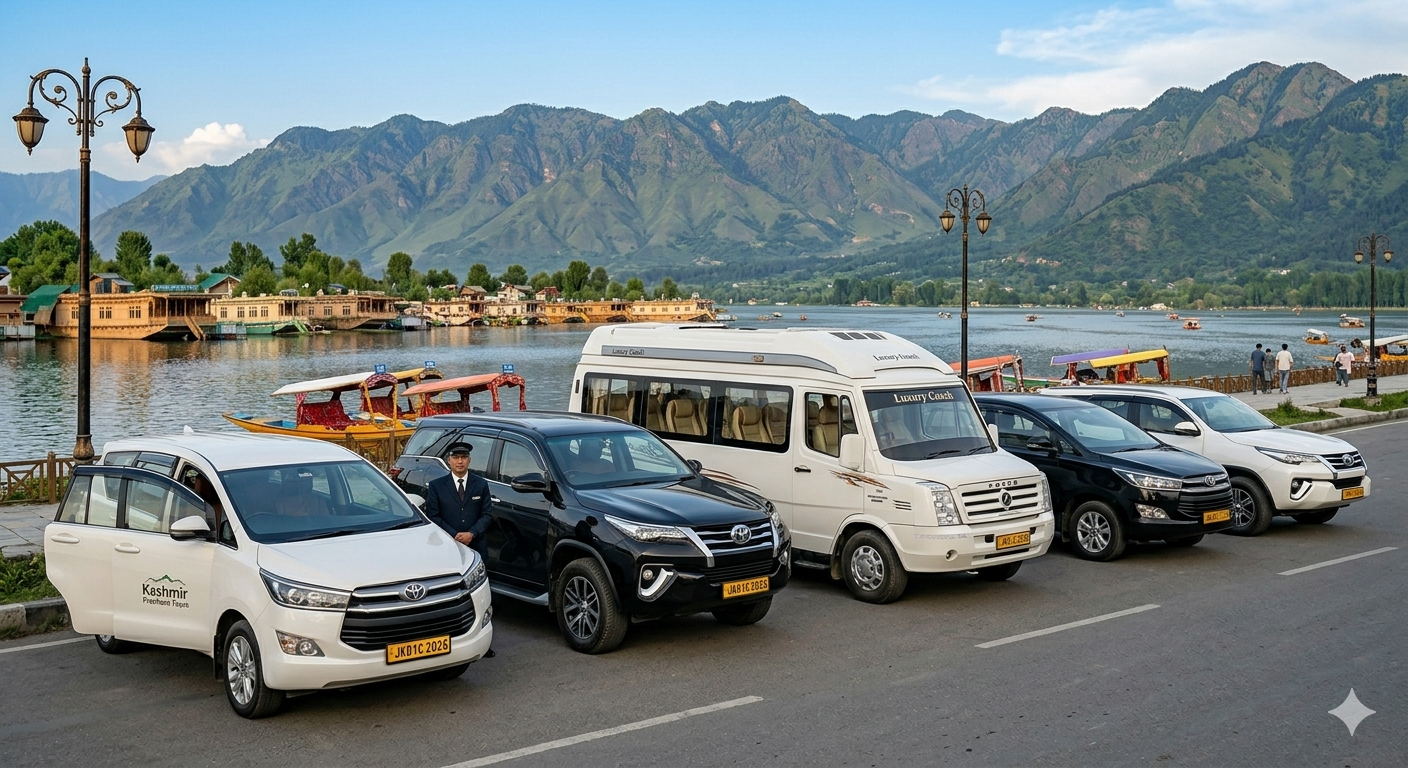 Luxury Taxi Service in Srinagar 2026 | ₹5,000/day | Premium Cabs 9 Luxury taxi service in Srinagar 2026 - premium vehicle fleet including Innova Crysta, Fortuner, and Tempo Traveller