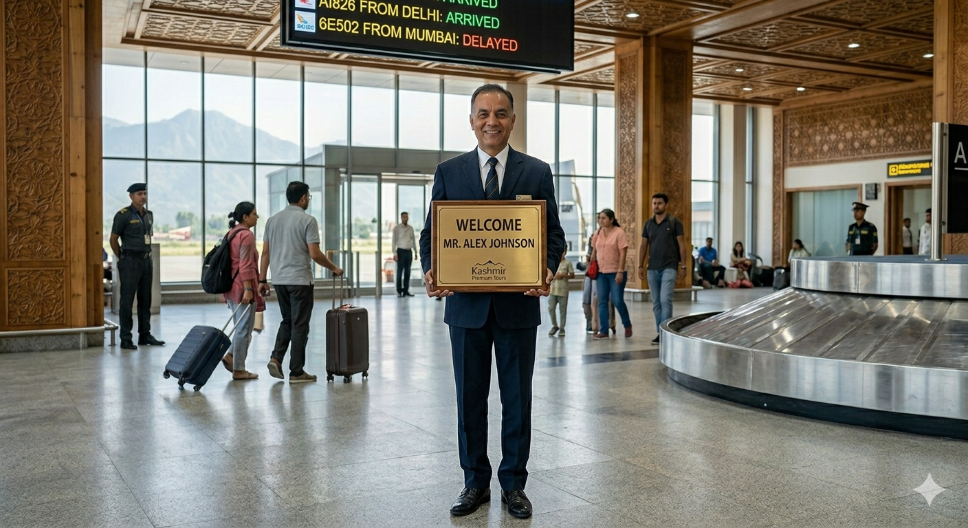 Luxury Taxi Service in Srinagar 2026 | ₹5,000/day | Premium Cabs 8 Luxury taxi service in Srinagar 2026 - professional chauffeur at airport meet and greet