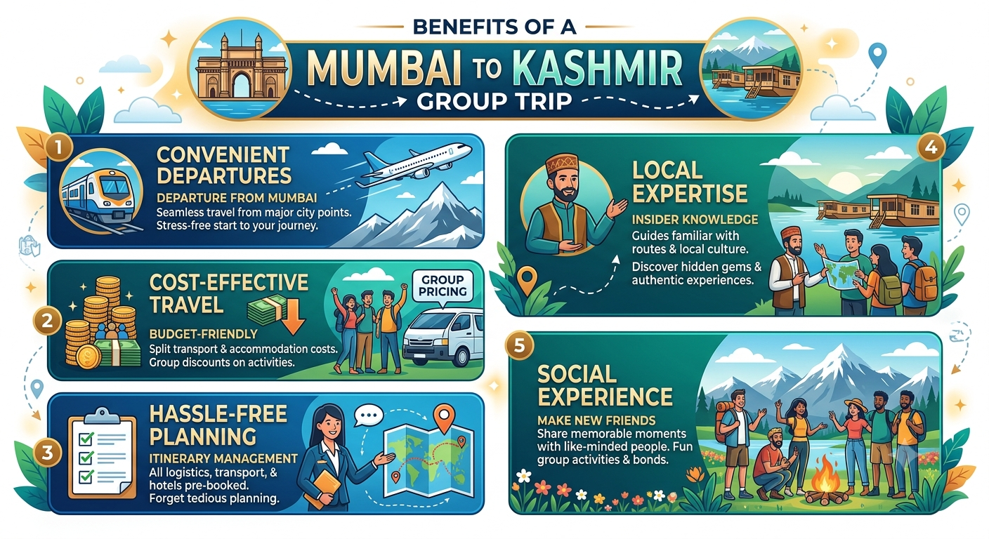  Mumbai to Kashmir group trip cost 2026 - benefits infographic