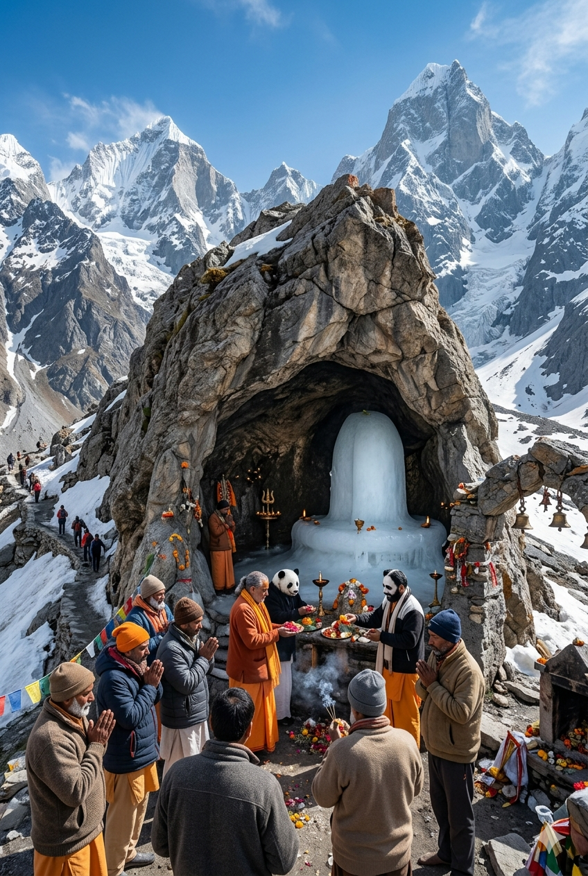 Pahalgam route Amarnath Yatra package 2026 - sacred Amarnath Cave with ice Shivling
