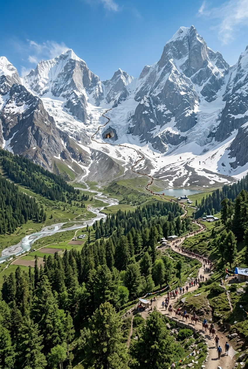 Pahalgam route Amarnath Yatra package 2026 - scenic Lidder Valley trekking route