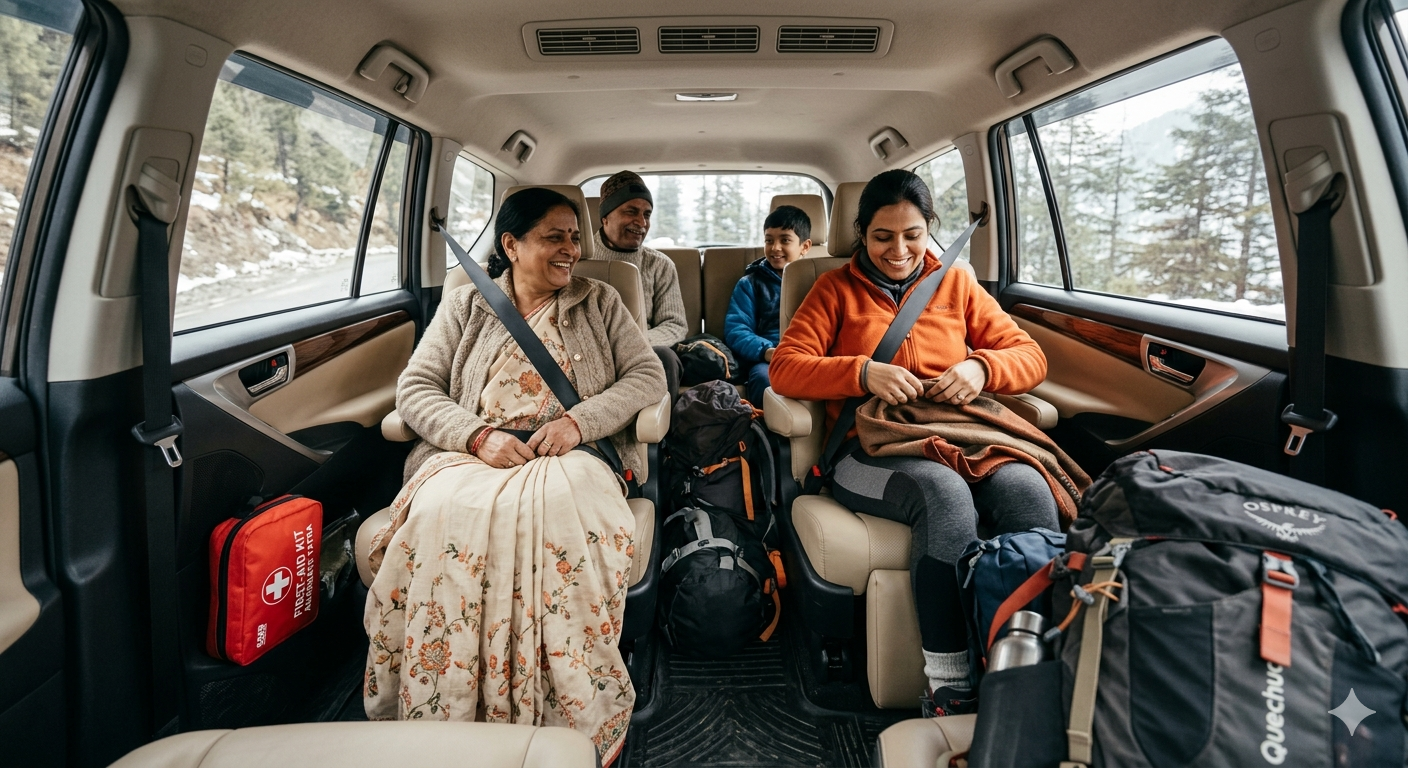 SUV Taxi for Amarnath Yatra 2026 | Innova ₹4,300 | 6-7 Seater 9 SUV taxi for Amarnath Yatra interior - comfortable push-back seats with ample legroom and first-aid kit for safety