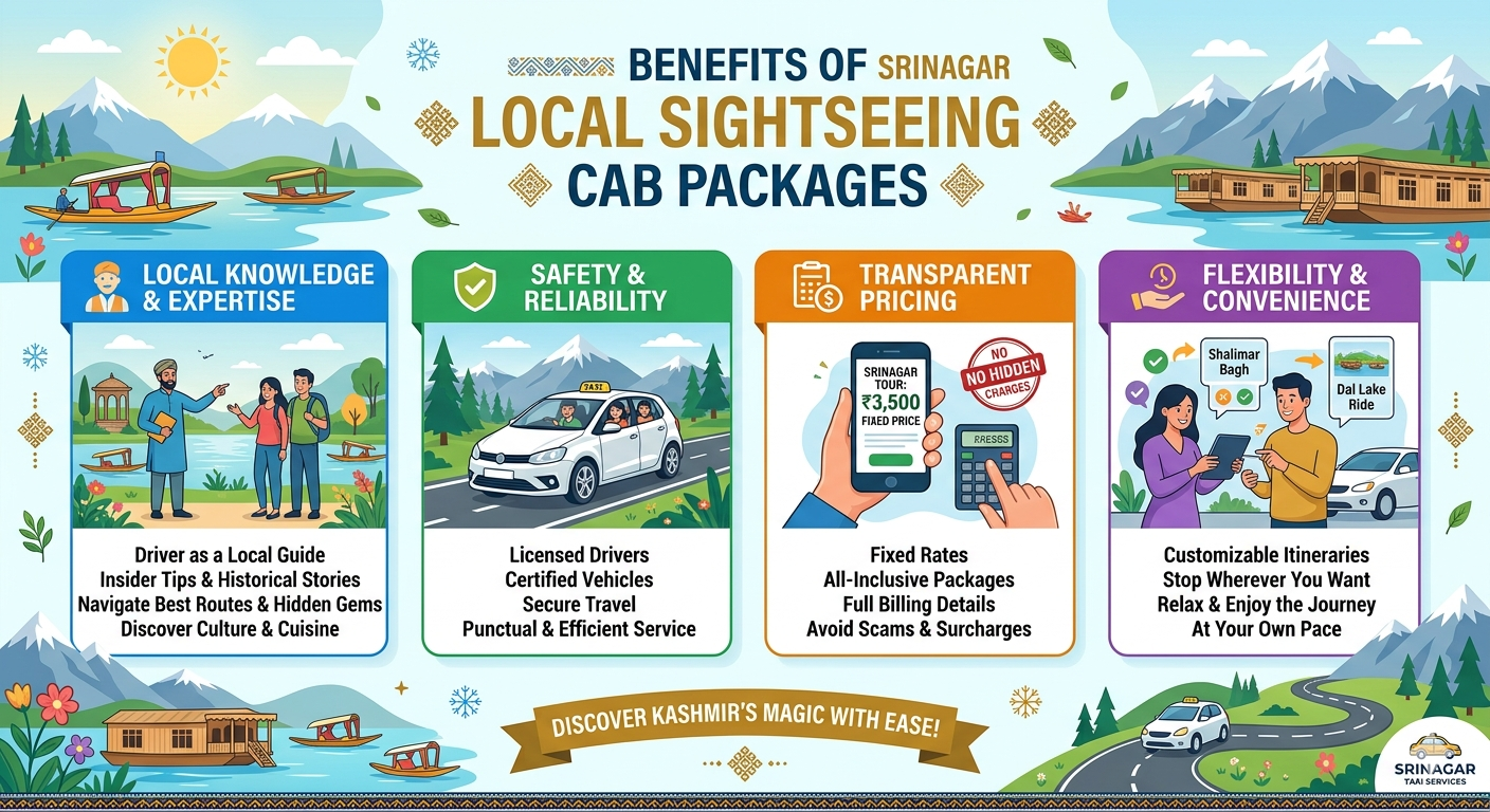Srinagar local sightseeing cab packages 2026 - benefits infographic