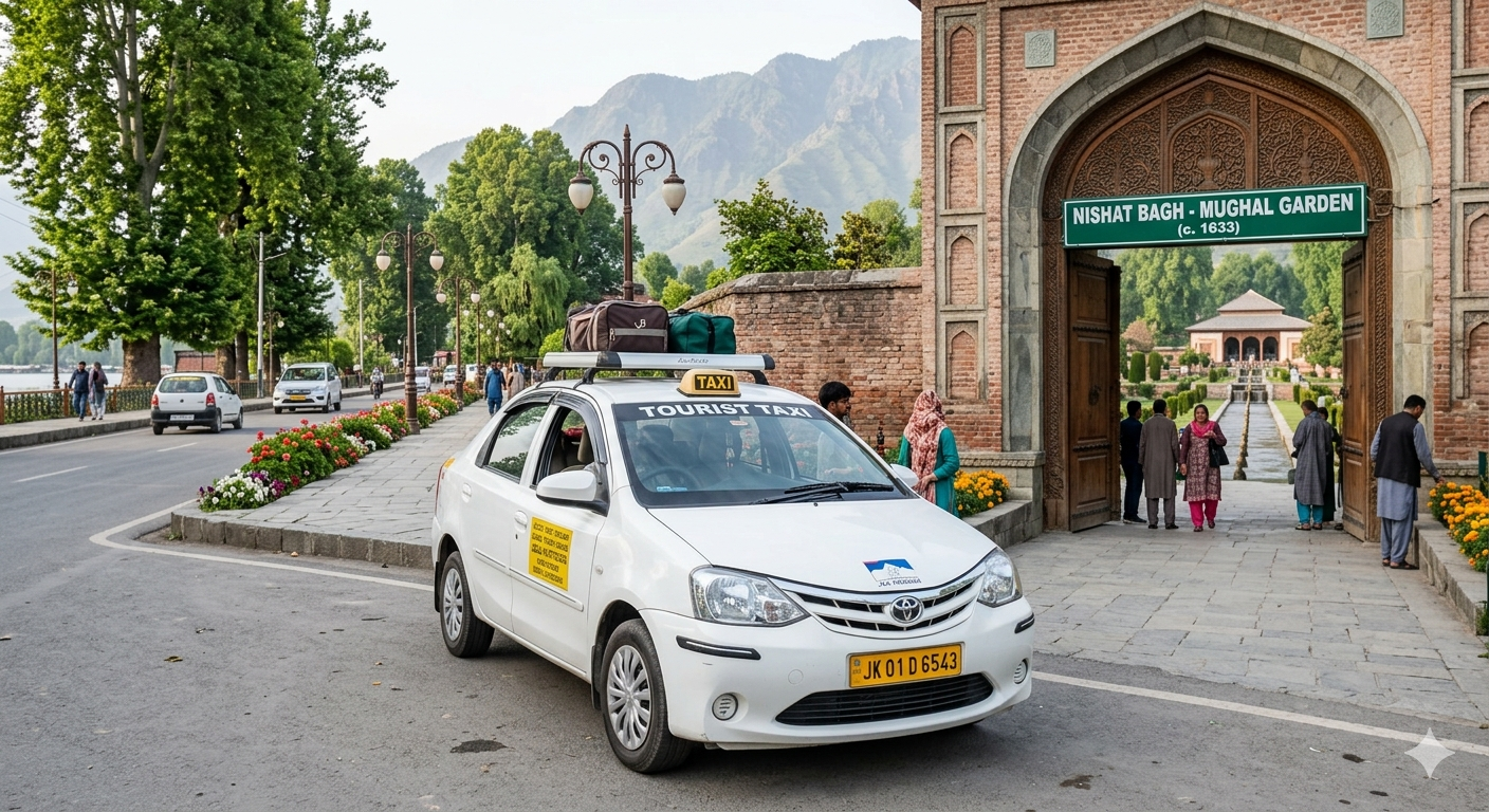 Srinagar local sightseeing cab packages 2026 - cab at Nishat Bagh Mughal Garden