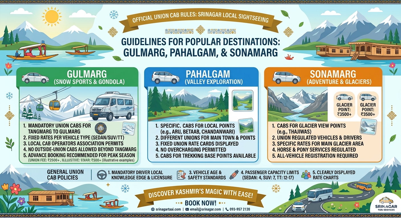 Srinagar local sightseeing cab packages 2026 - union cab rules infographic