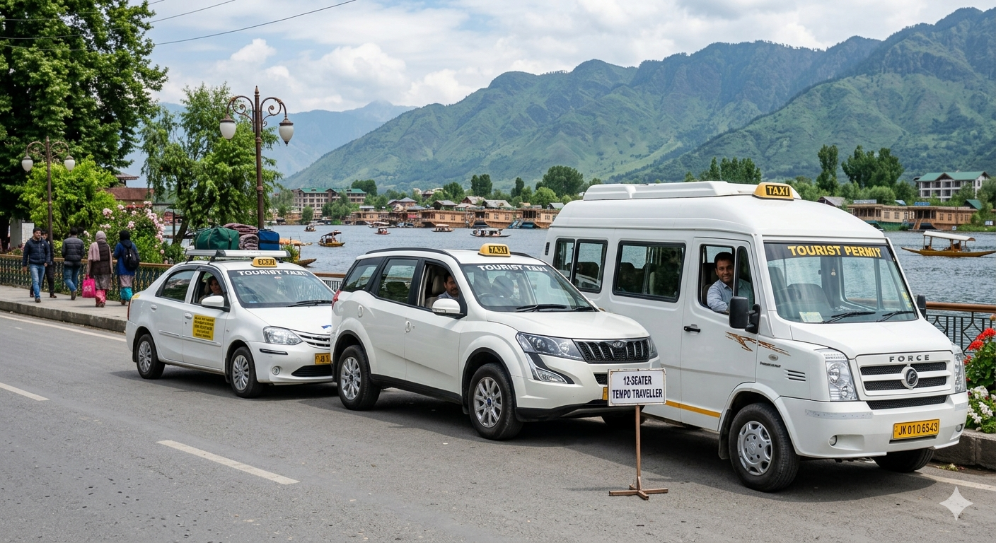 Srinagar local sightseeing cab packages 2026 - vehicle options sedan SUV and tempo traveller