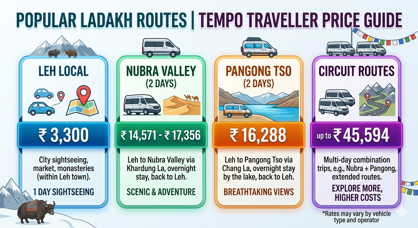 Tempo traveller hire Leh for group 2026 - official Ladakh Taxi Union rate chart for tempo traveller