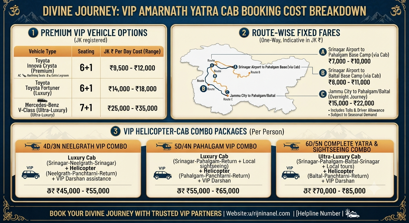 VIP Amarnath Yatra cab booking 2026 - complete rate card infographic