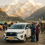 VIP Amarnath Yatra cab booking 2026 - premium Innova at Baltal base camp with Himalayan peaks