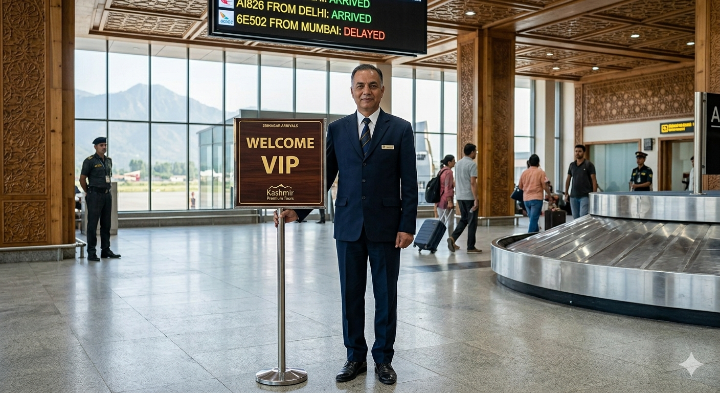 VIP taxi service Srinagar 2026 - professional chauffeur at airport meet and greet